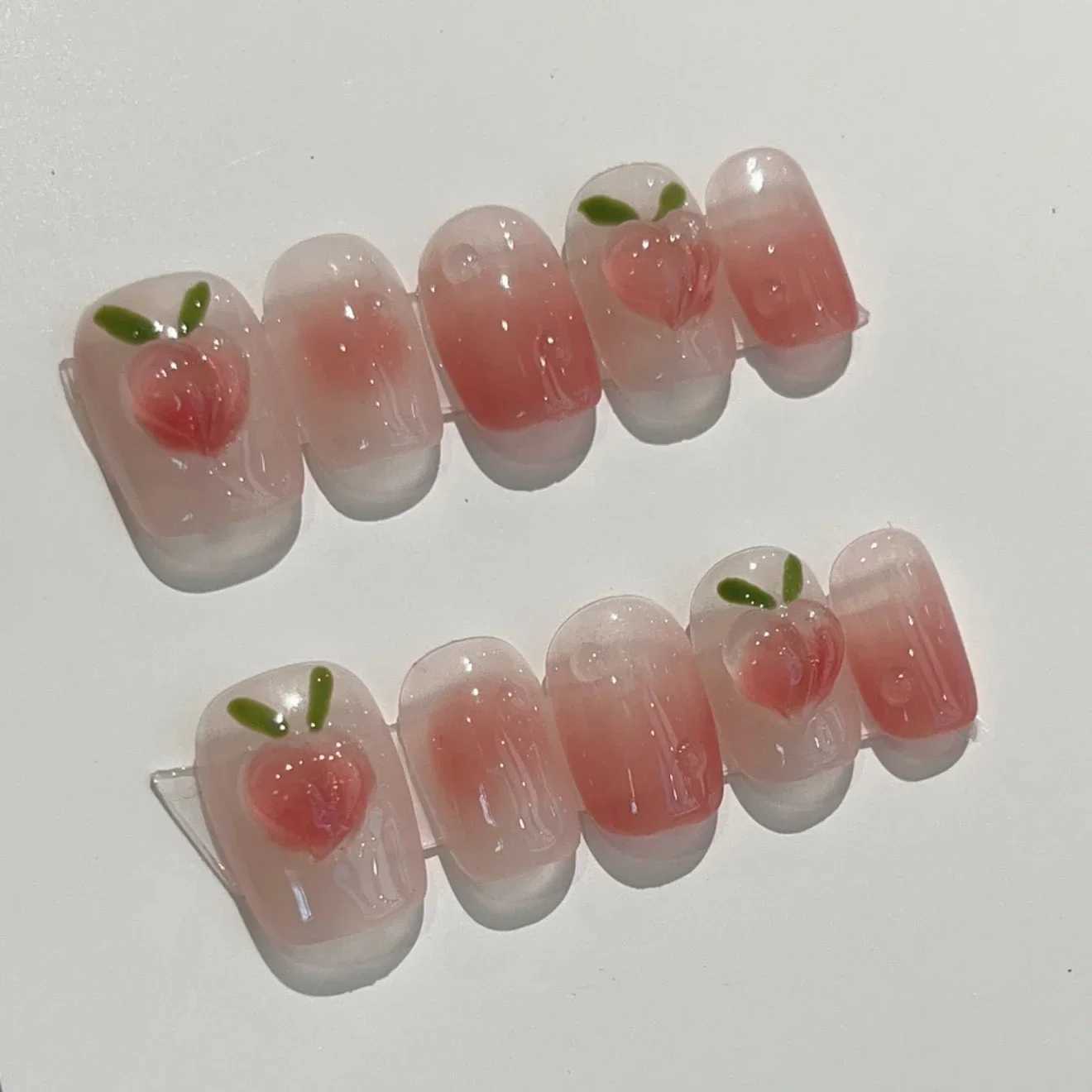 10 Short Handmade Pressing Nails Pink Peach Fake Nails Wearable Stick Nails Fully Covered Fake Nails W240905