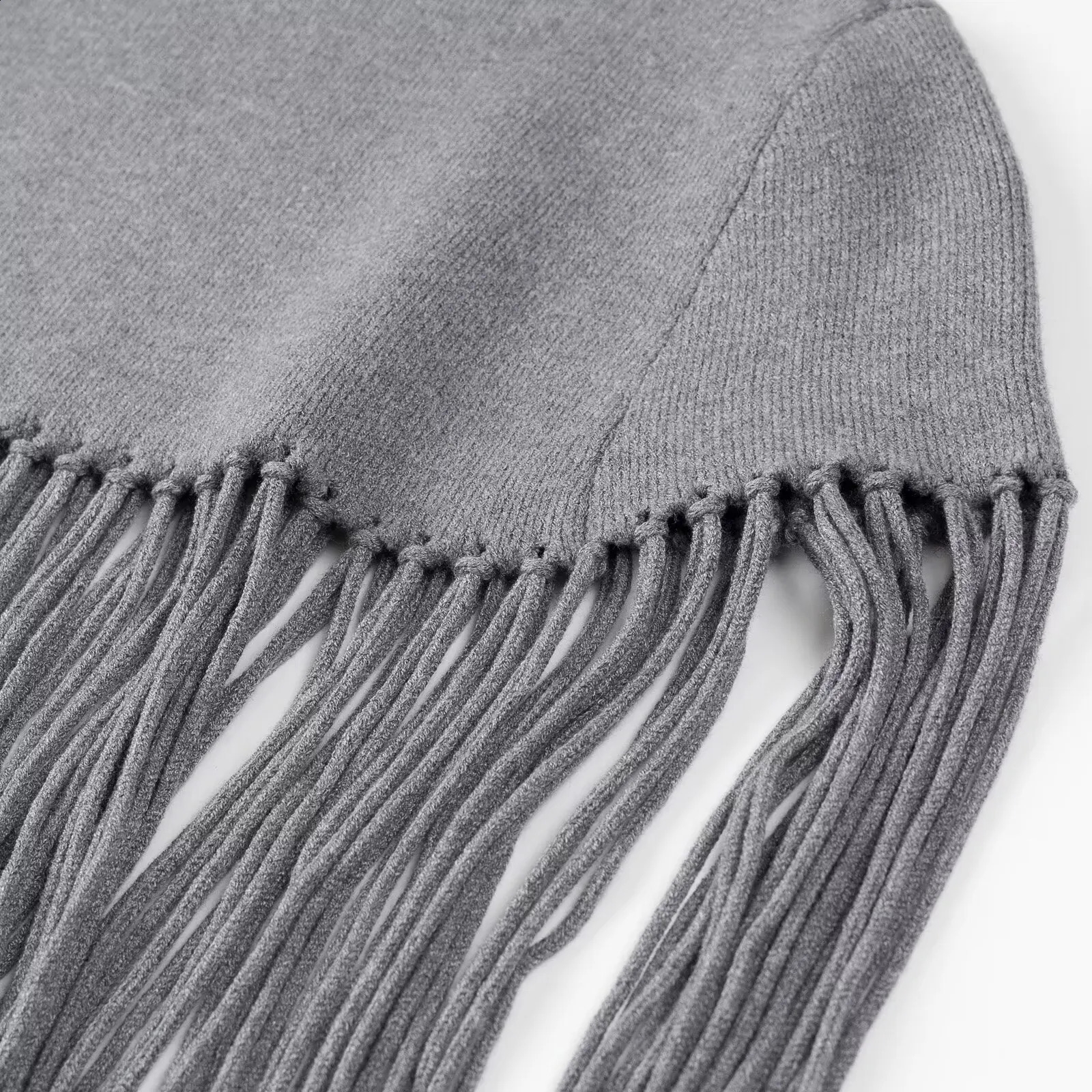 Spring and Autumn Grey Knitted Long tassel cardigan Womens High Collar Loose Ruffle Shawl Knitted Oversized Jumper 240904