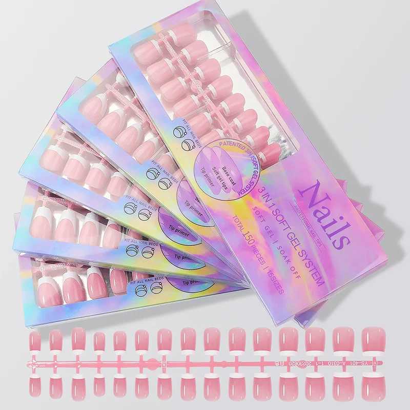 150pcs/set of charming French ballet wearable fake nail tips press nails seamlessly detachable and reusable full set of nail tips W240905