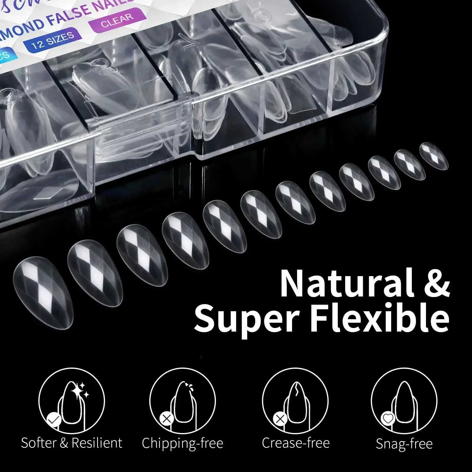 3D Diamond Fake Nail Tip with Unique Cutting Design 120/140 Full Cap Almond and Square Nail Tip Suitable for Home DIY or Salon Use W240905