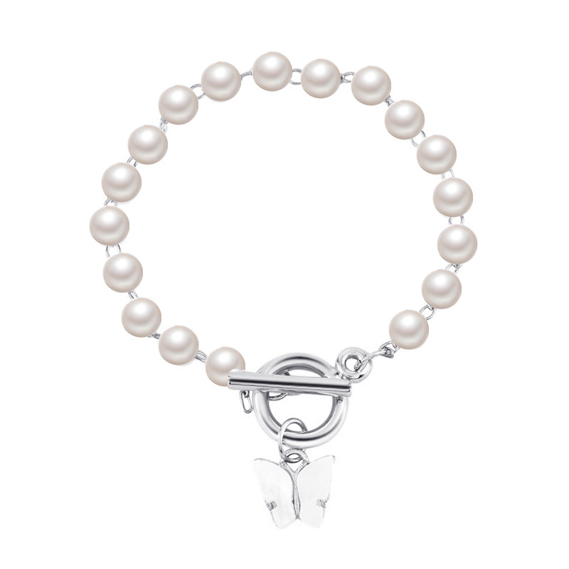 Minimalist Butterfly Pearl Charm Bracelet with Adjustable O-Ring Closure
