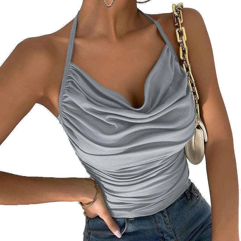 Stacked collar, revealing chest, small suspender, 2024 summer new women's fashionable and sexy top