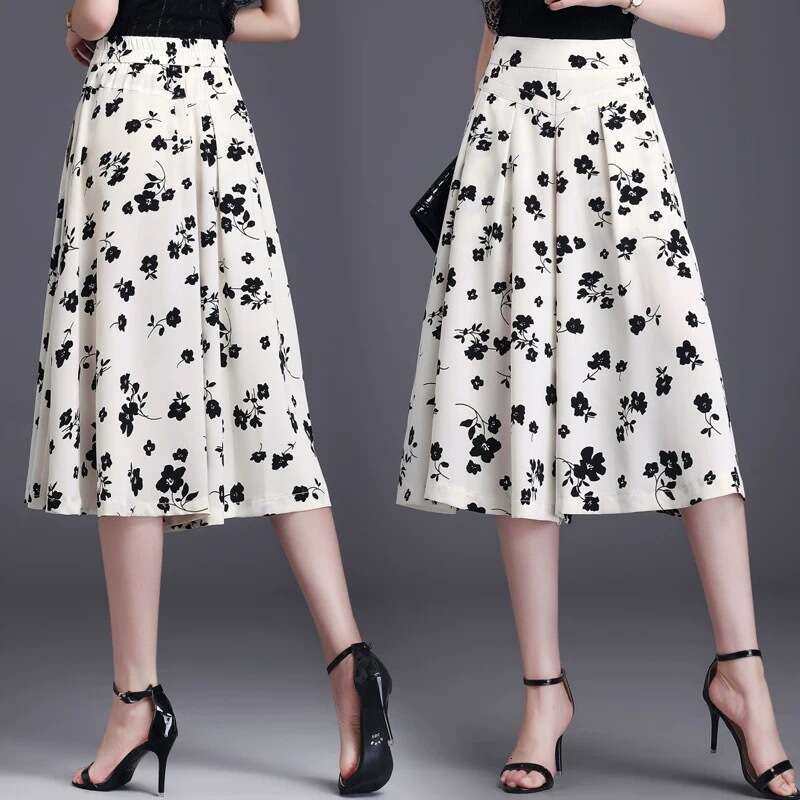 2024 Spring Elegant Style Women's Printed Polyester A-line Half Body Skirt