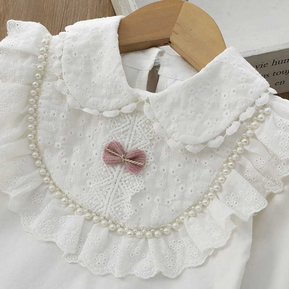 Childrens Blouses Shirts School For Girls White Tops Long Sleeve Lace Shirts Kids Shirt Baby Toddler Teen Children Clothes Y240906
