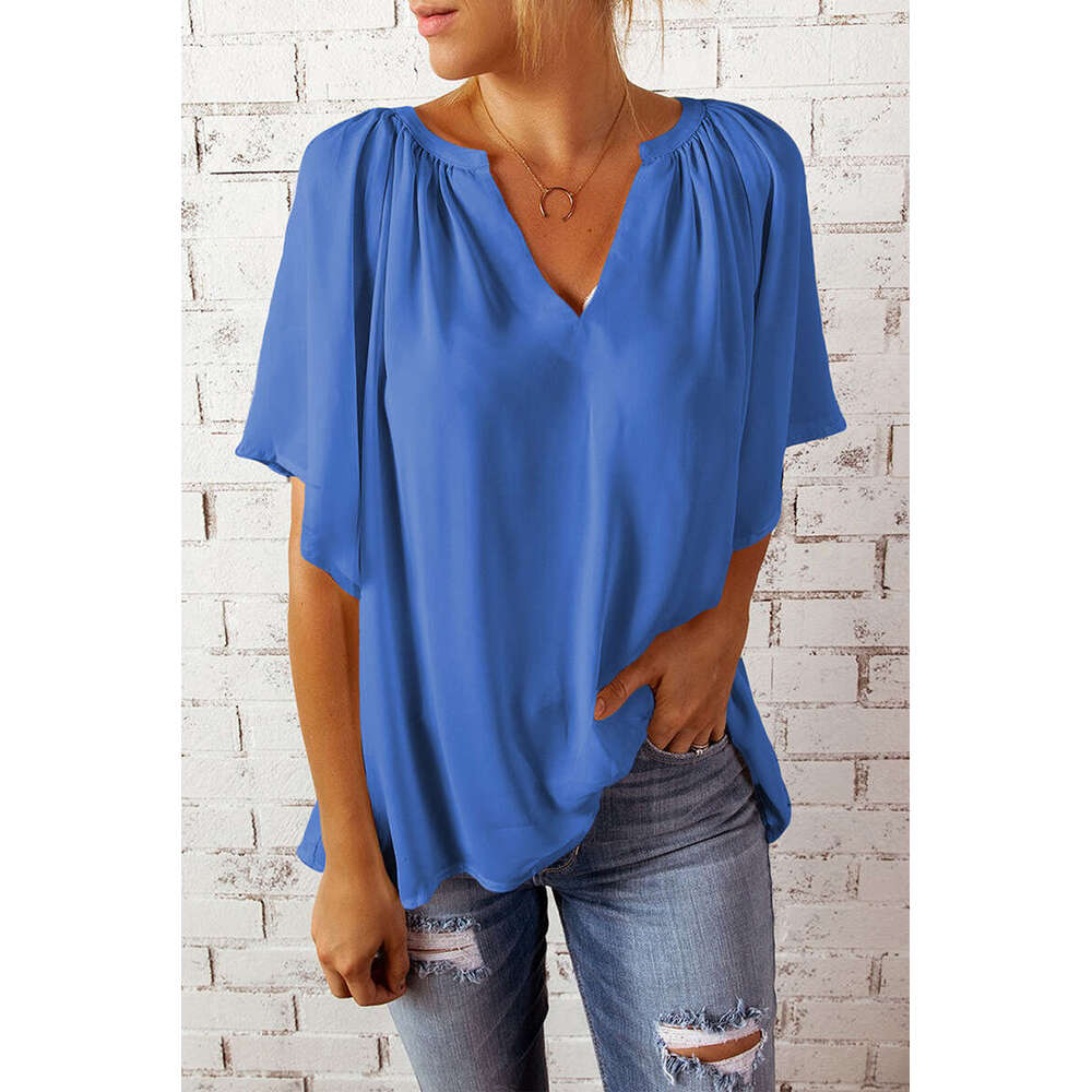 Spring/Summer New Loose Quarter Sleeve T-shirt Women's V-neck Pullover Top