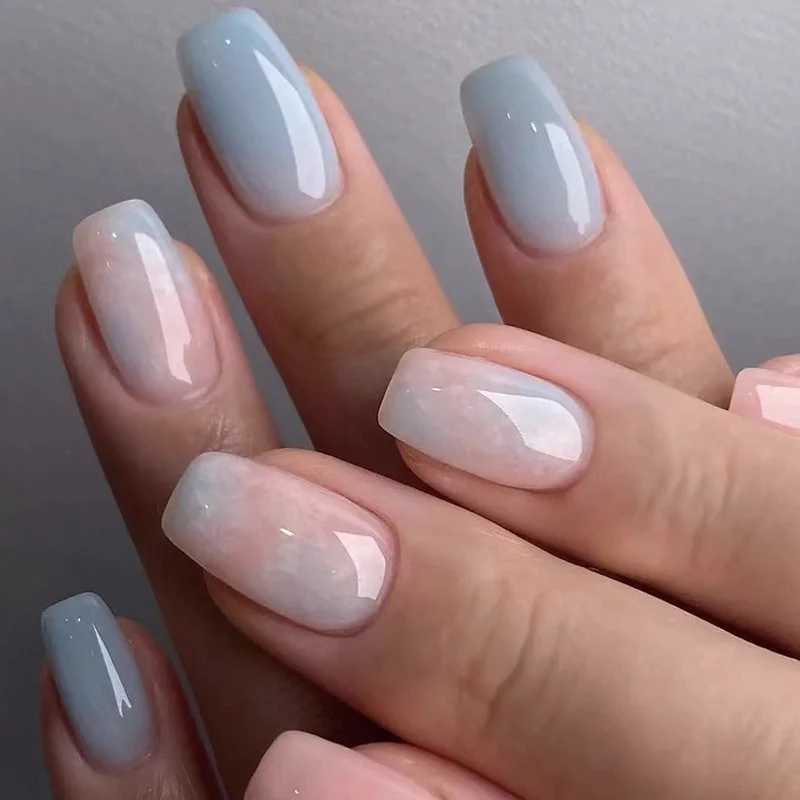 24 pieces of nude false nails art tips for professional geometry false pressing acrylic nail set gel reusable false short nails W240905