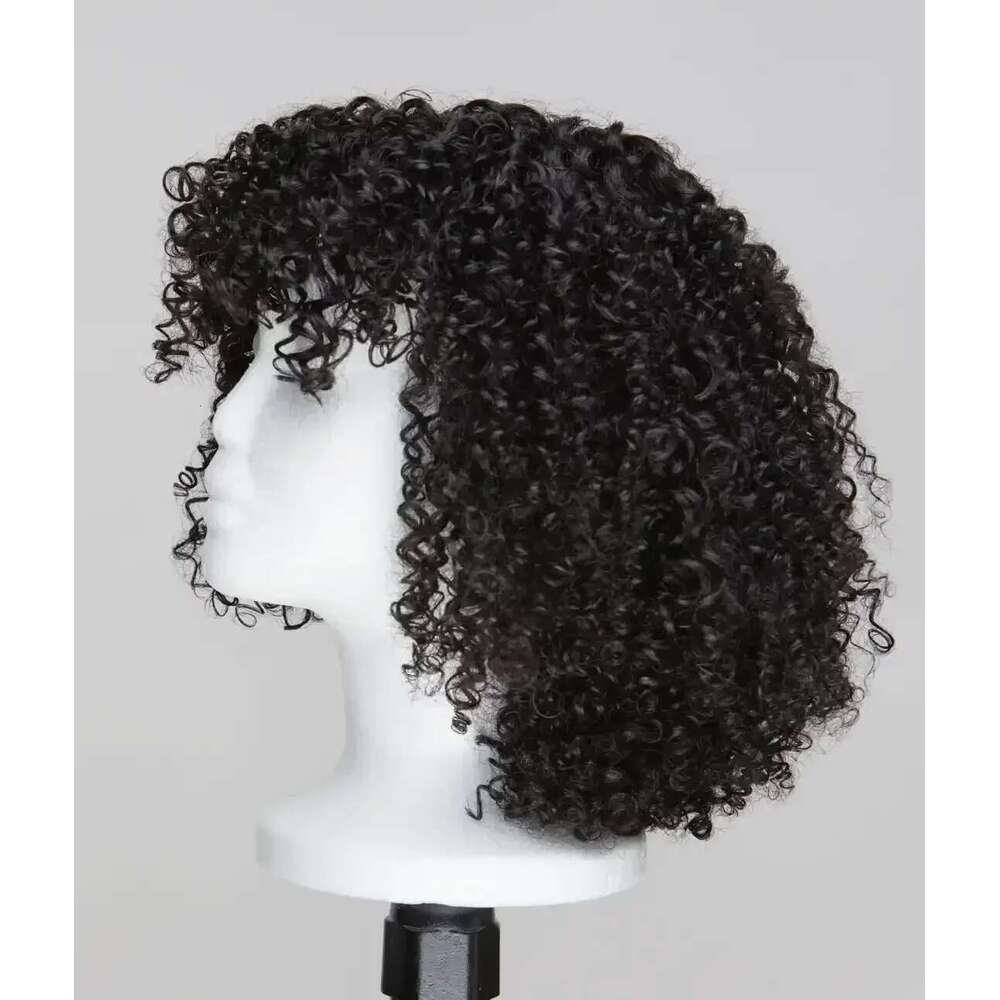 Human Hair With Bangs Brazilian Remy Funmi Short Bob Curly Wigs 180% Density Water Wave Wig Natural Black