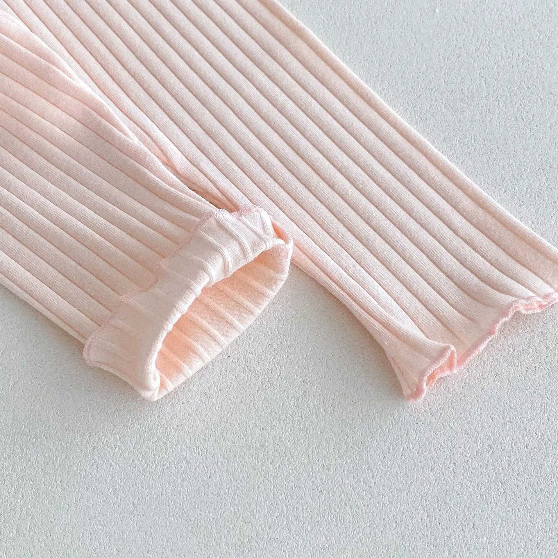 Autumn New Girls Cute Bow Leggings Cotton Children Solid Ribbed Tights Toddler Versatile Stretch Pants Kids Casual Trousers Y240906