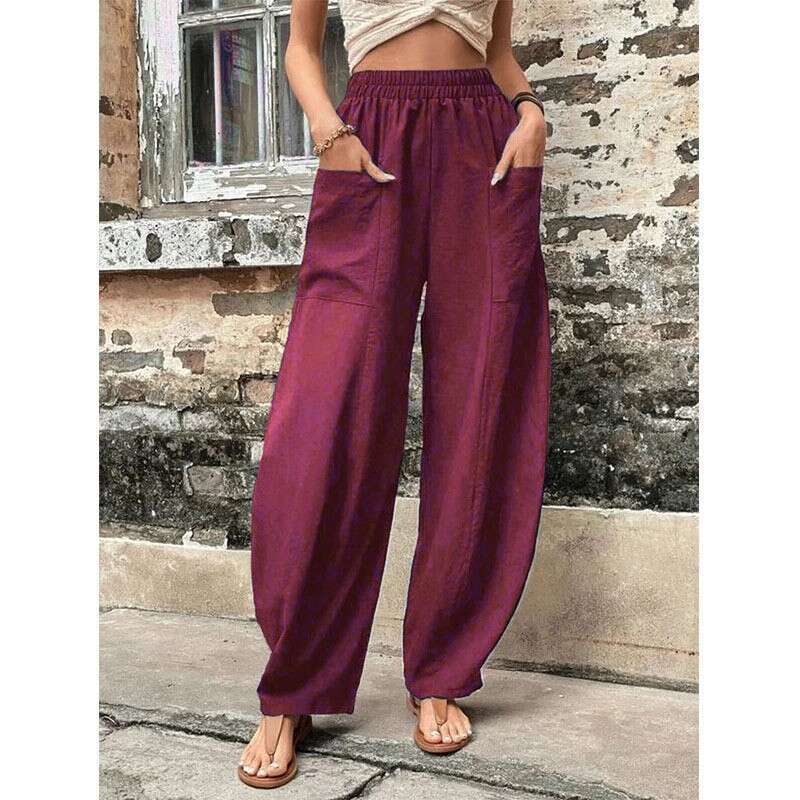 Solid color pockets Women's casual Elastic Long pants