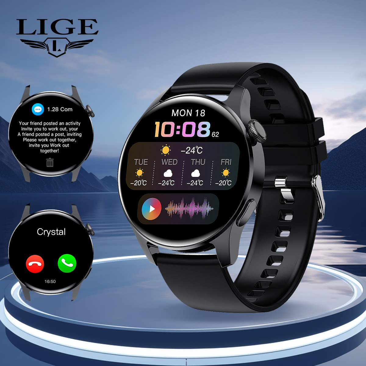 LIGE Smart Wearable Watch Multi functional Sports Waterproof Alarm Clock Chronograph Bluetooth Call Message Push Remote Control Camera Watch