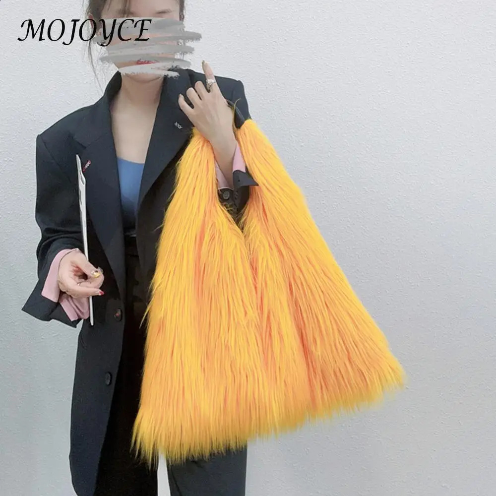 Womens fluffy shoulder bag buckle artificial fur handbag casual plush Versatile large capacity autumn and winter soft 240906