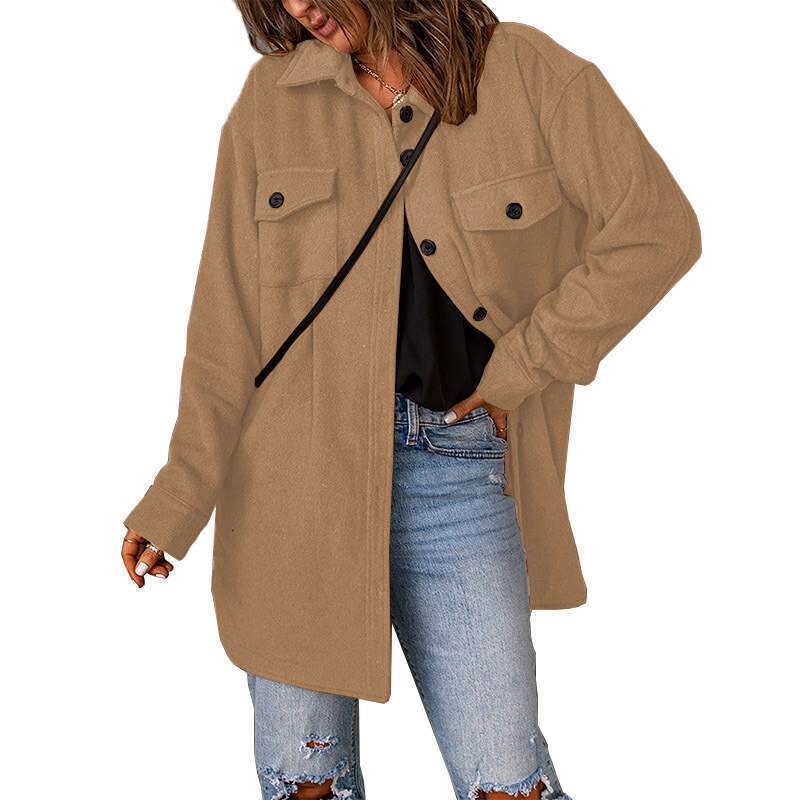 Corduroy in winter new solid color single breasted casual lapel woolen outerwear for women