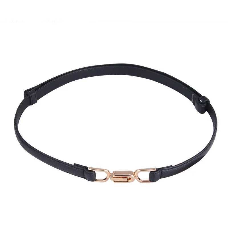 Adjustable PU leather womens dress with thin waist belt and gold buckle for women W240905