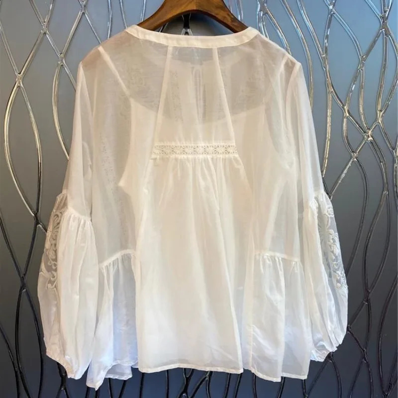OCEANLOVE Embroidered Spring Autumn Thin Women Shirts Loose White Elegant Blusas Feminina Korean Fashion Vintage Blouses 240906