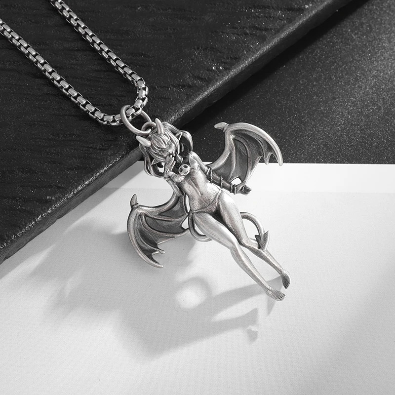 Exquisite Retro Sexy Devil Bat Girl Pendant Necklace for Men and Women Gothic Hip Hop Trend Role Playing Punk Jewelry 240905