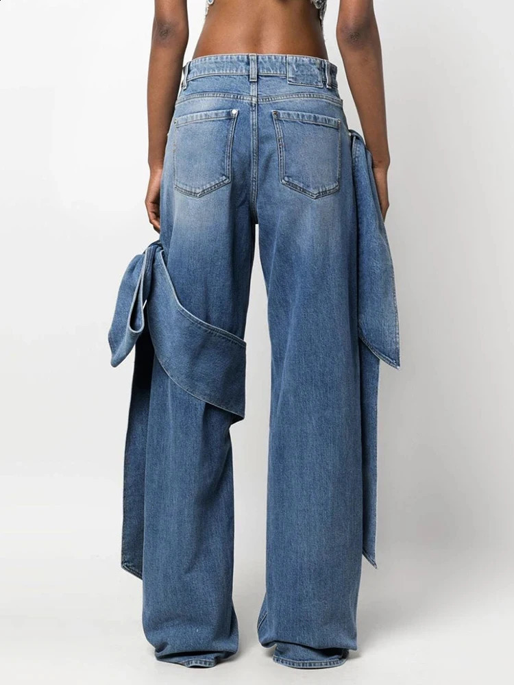 Autumn Womens Jeans Y2k Three way Bow Decorative Wide Leg Jeans Retro Loose Straight Pants 240906