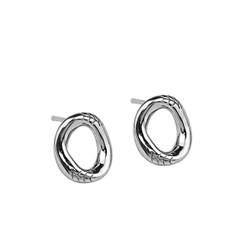 Classic simple irregular oval small stud earrings suitable for women cute temperature stainless steel Korean fashion jewelry accessories W240803