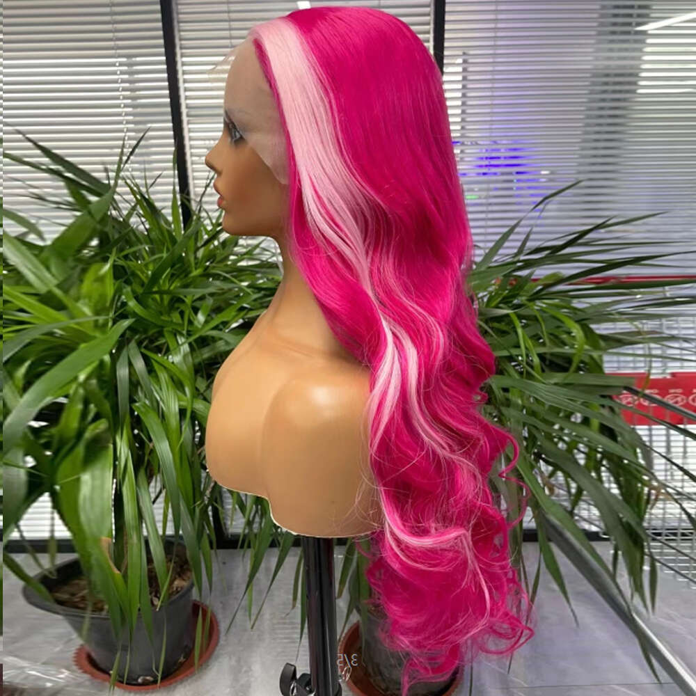 Synthetic Brazilian Wigs For Women Long Wave Lace Front Breakdown Free Rose-Red Color Hair Heat Resistant Fiber Cosplay Daily