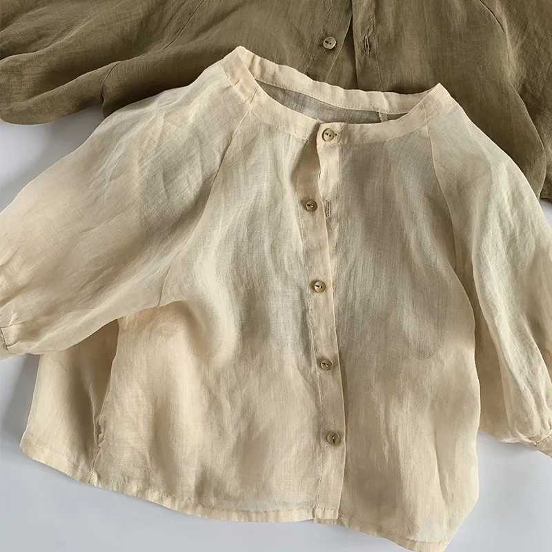 Summer Fashion Lightweight Plain Baby Tops Single-breasted Girls Long-Sleeved Linen Shirt Kids Sunscreen Clothing For 1-8 Years Y240906