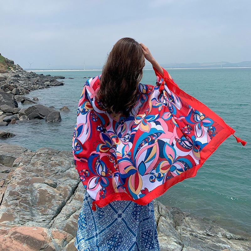 Summer cotton and linen scarves, travel scarves, sun protection and air conditioning scarves, women's beach scarves, ethnic style scarves