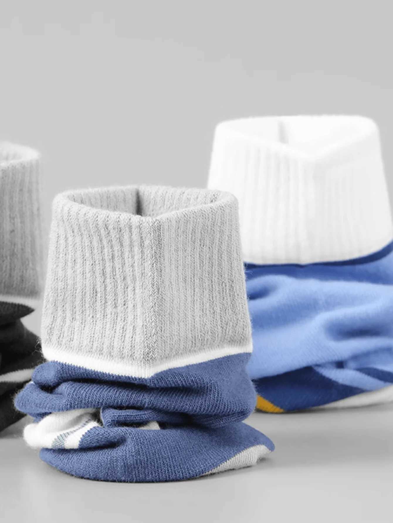 5pairs Mens Spring Autumn Sports Style Mid-Calf Socks Sweat Absorbing Breathable Striped Colorful Socks Y240906