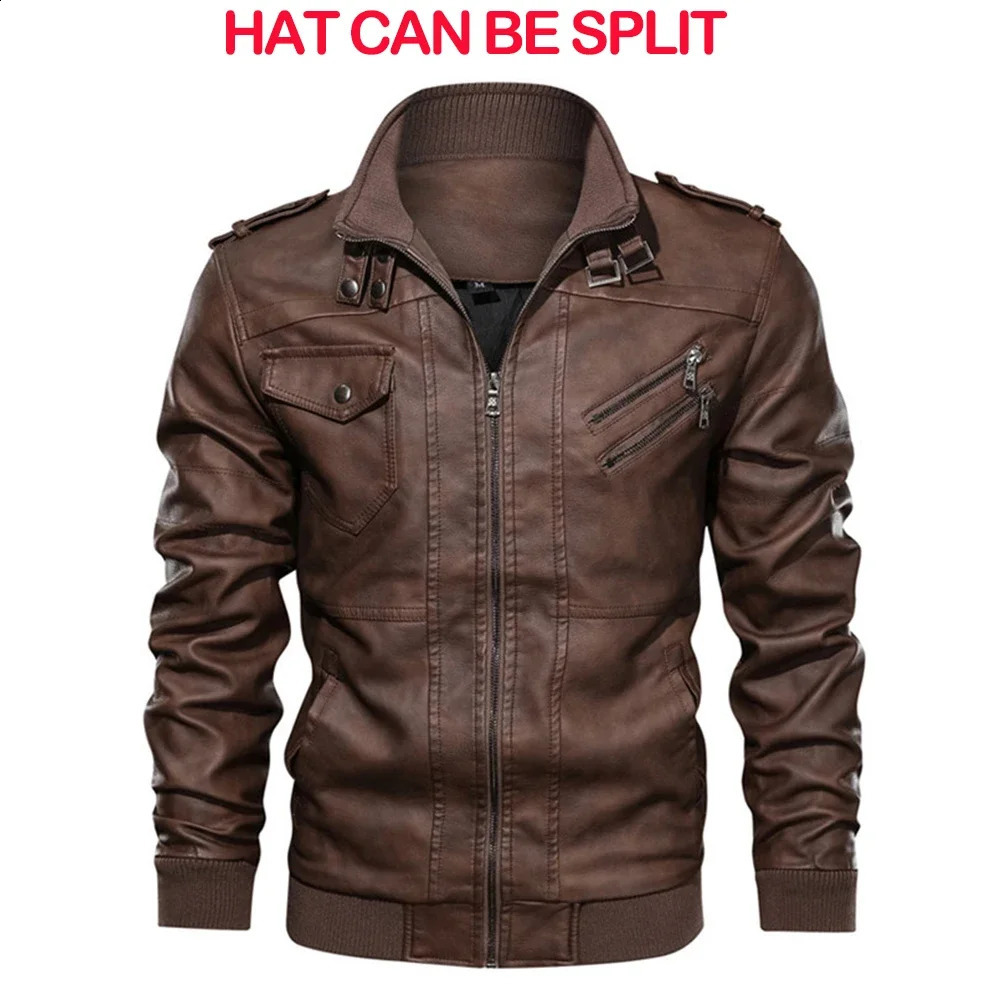 Autumn Mens Leather Jackets Trendy Casual Motorcycle PU Jacket Streetwear Solid Color Windproof Biker Coats 240905