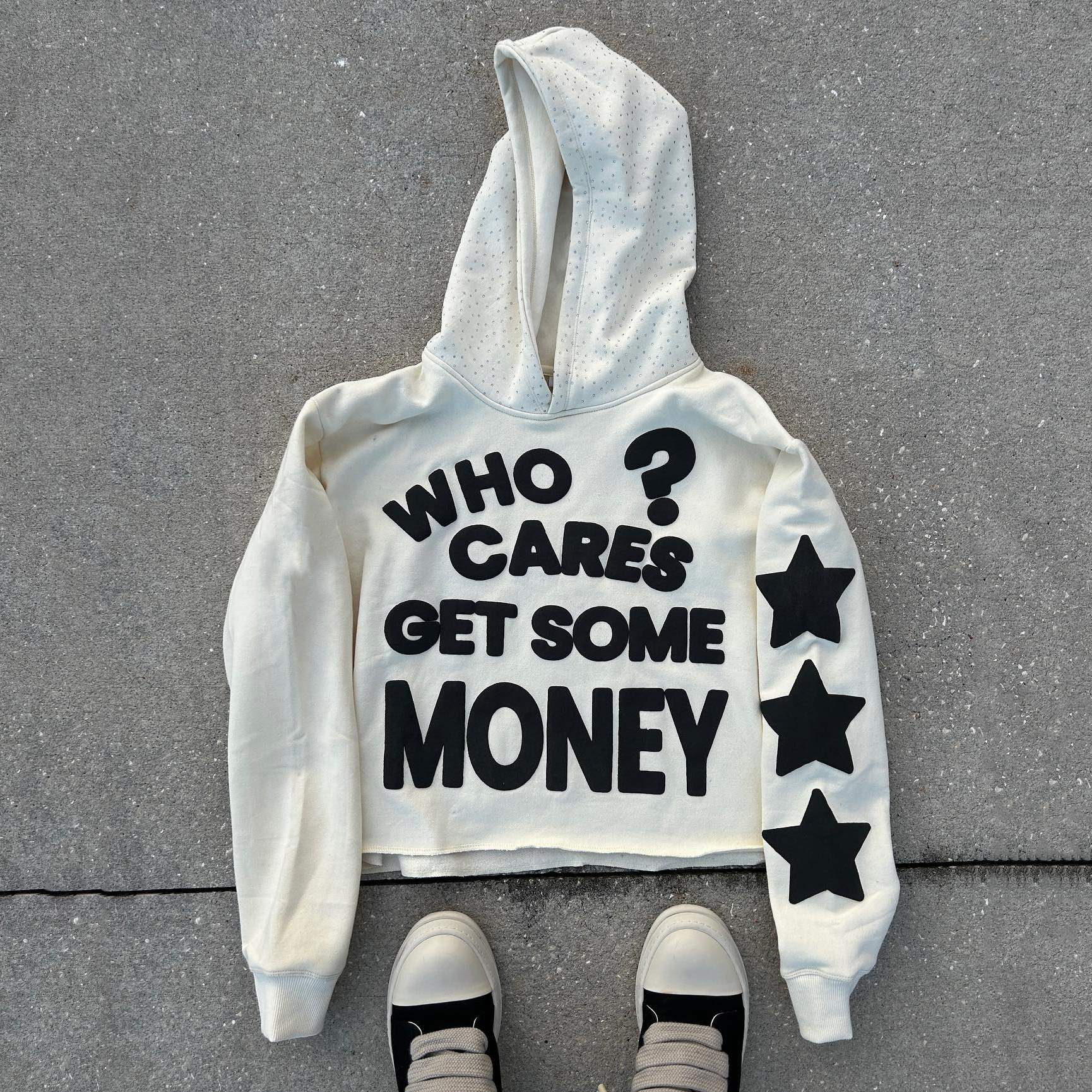 Men's Hoodies Y2K Retro Streetwear Hoodie Pull-Over Foam who cares Print and Rhinestone Design Sweatshirts