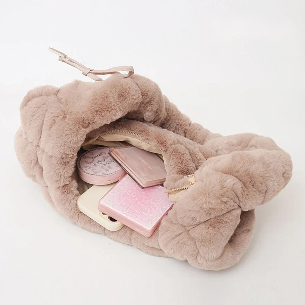 Fluffy Plush Womens Shoulder Bag Winter Soft and Warm Cashmere ner Handbag d Artificial Fur Leather Cross Body 240906