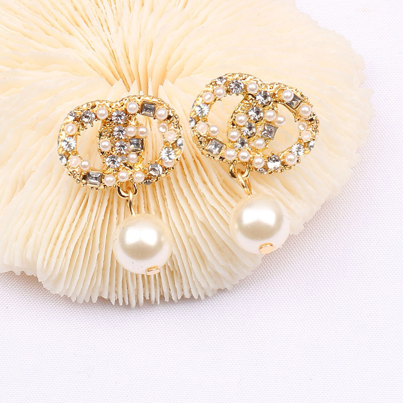 18K Gold Plated Designer Earrings Ear Stud Designers Brand Geometry Women Crystal Rhinestone Pearl Earring Wedding Party Jewerlry Classic Style