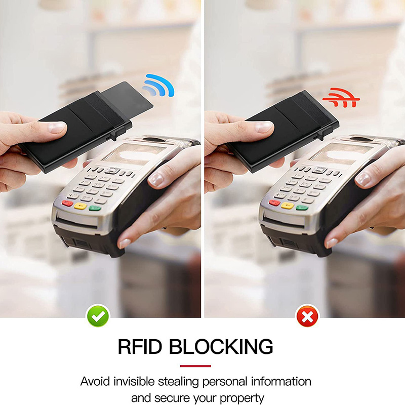 Men's Aluminum Alloy RFID Side Push Card Box - Secure Metal Bank Card Holder