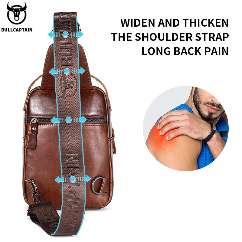 Bullcaptain Mens Genuine Leather Luggage Retro 79inch Mobile Phone Bag Multi functional Anti theft Cross body 240906
