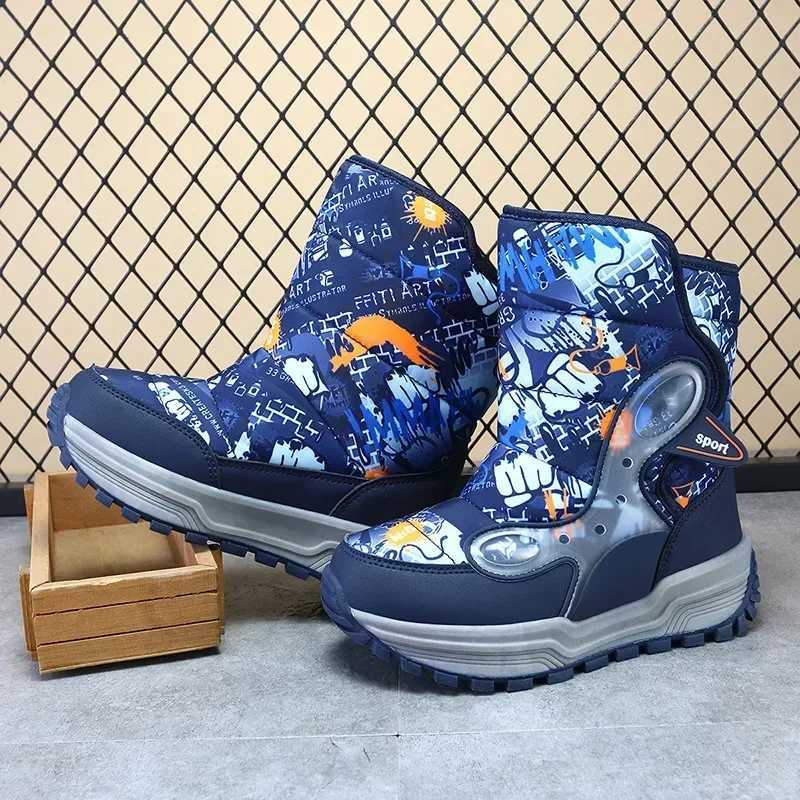 Children Snow Boots Winter Boys Warm Shoes Plush Booties Kids Outdoors Size 31-39# BlueBlackGray From 5 to 9Y B223 M240906