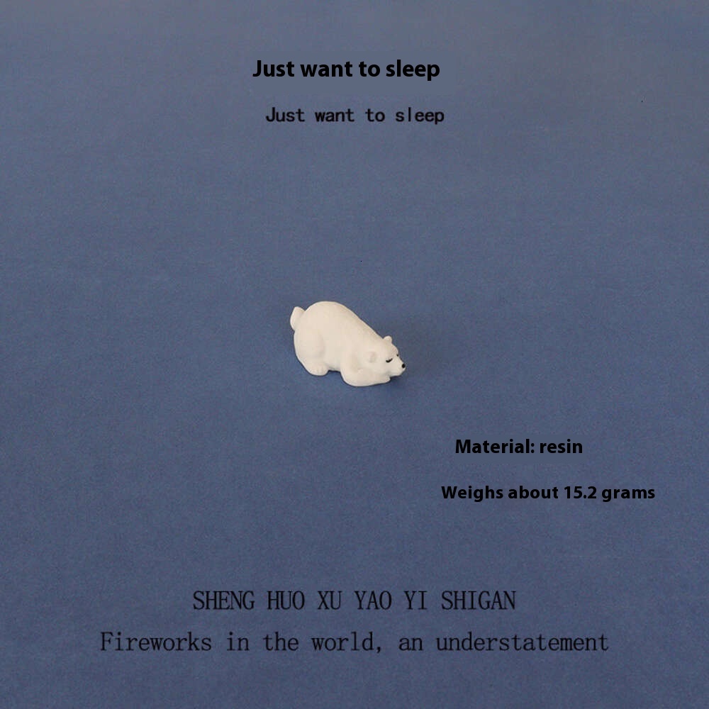 Resin creative crafts, mini polar bear tabletop that only want to sleep, home micro scene decorations