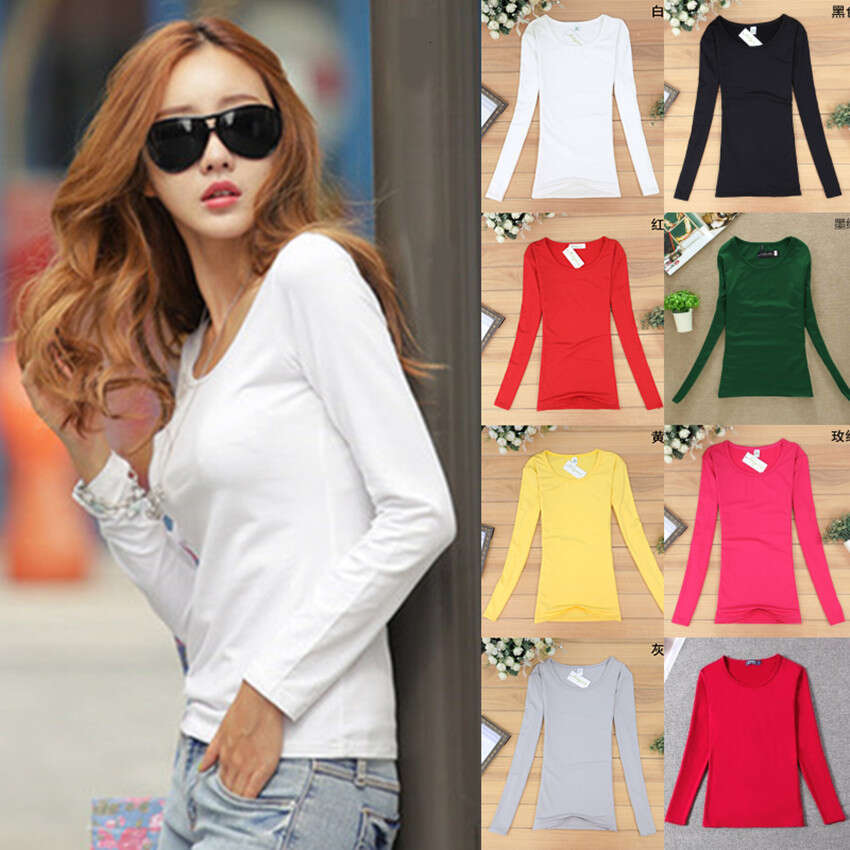 Autumn warm base shirt solid color womens long sleeved T-shirt clothing clothes