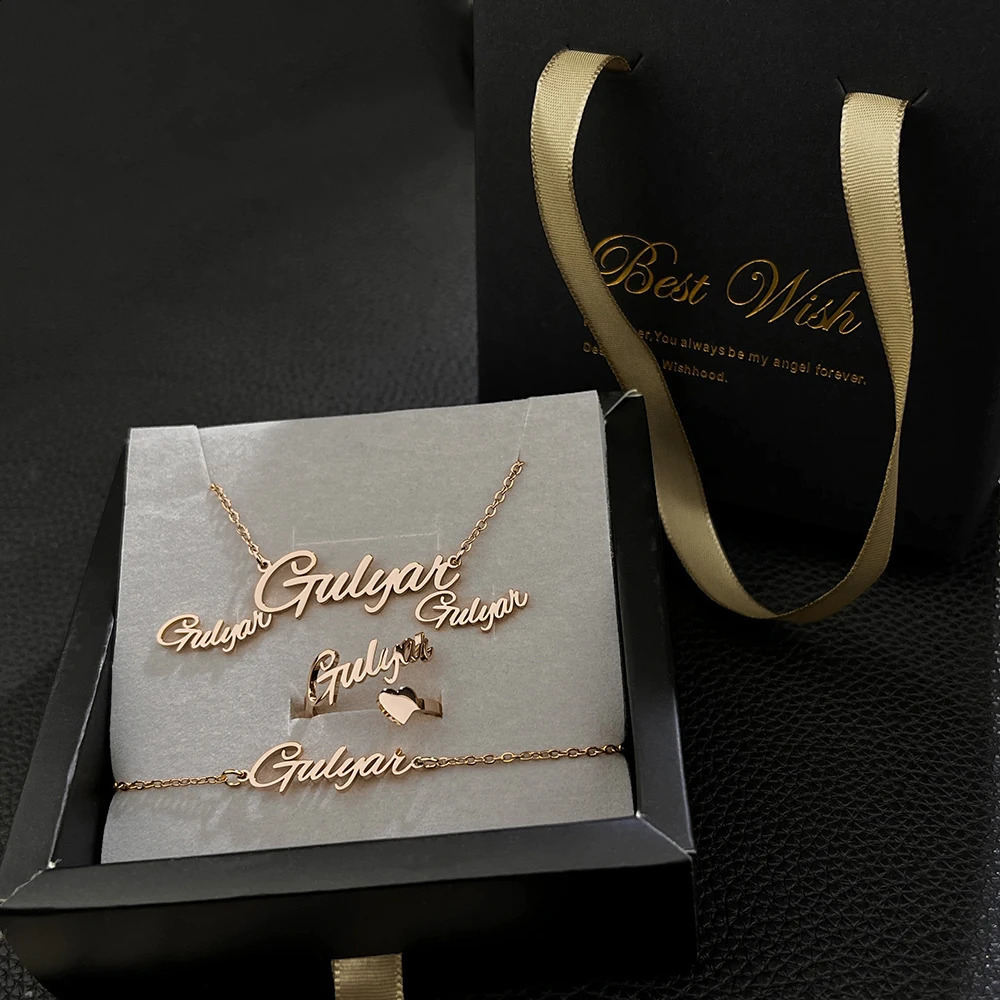 Fashion Custom Stainless Steel Jewelry Sets for Women Baby Name Earrings Set Personalized Customized Nameplate Mothers Day Gift 240906
