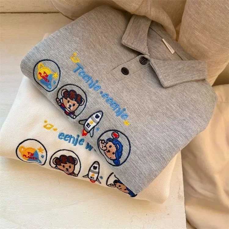 Children Boys Autumn New Polo Shirt Bear Embroidery Baby Boys Long Sleeve Sweatshirt Loose Cotton Letter Toddler Infant Boys Top Y240906