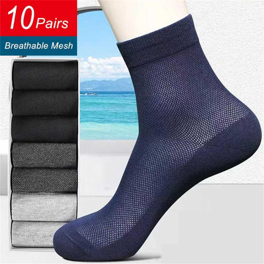 10 Pairs Breathable Mesh Socks Men Cotton Spring Summer Mid Length Sweat Wicking Socks Odor Resistant Sports Calcetines Y240906