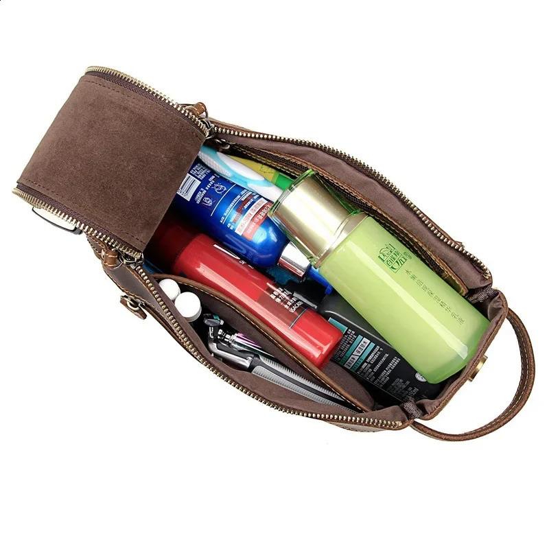 leather toilet bag mens wash shaving Dopp kit womens travel makeup 240906