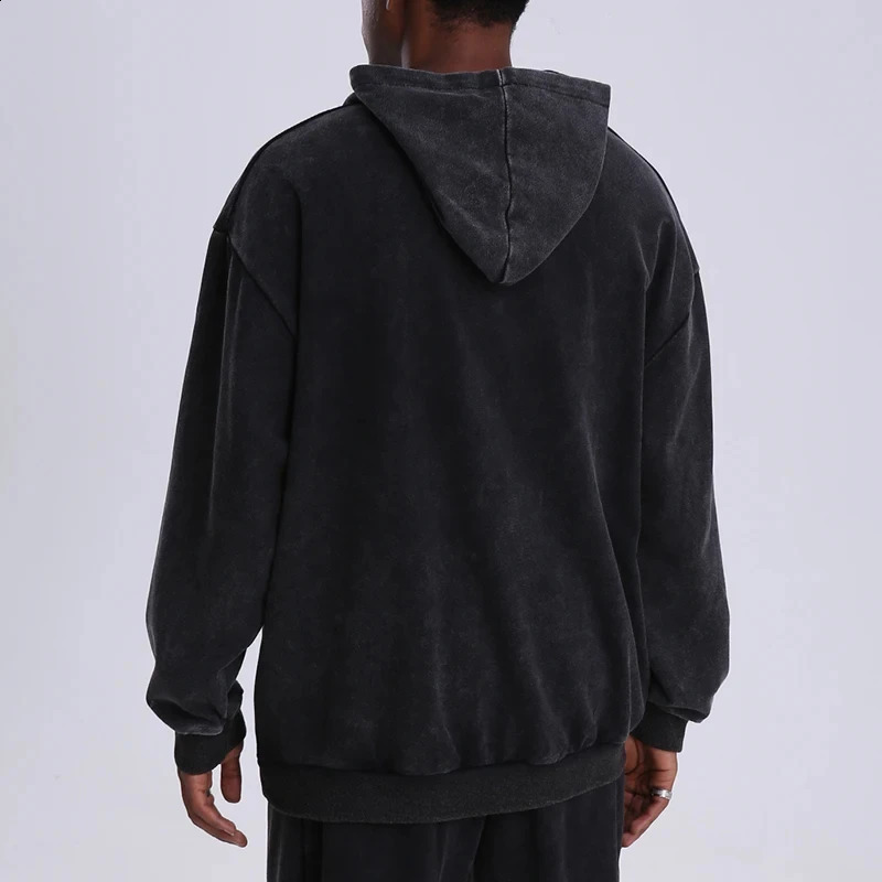 Vintage Black Acid Wash Cotton Hoodies for Men Women Spring Autumn Hooded Sweatshirts Casual Baggy Loose Fit Pullover Tops 240906