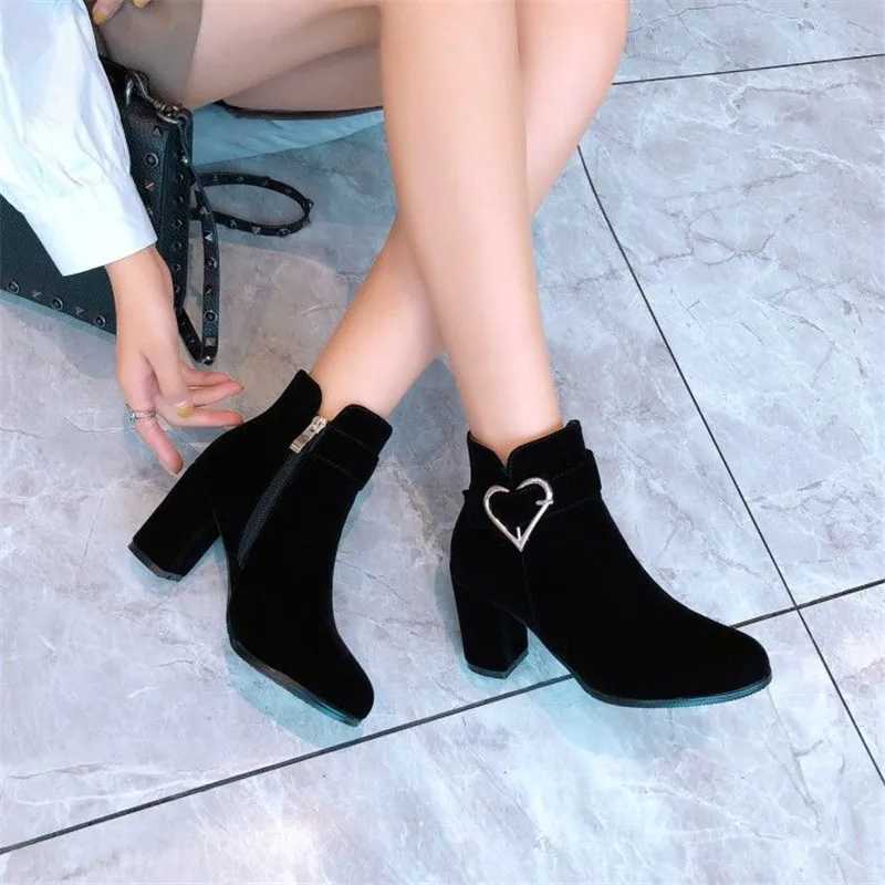 Womens thick heel ankle boots solid color side zipper high heels fashionable short boots CL240906