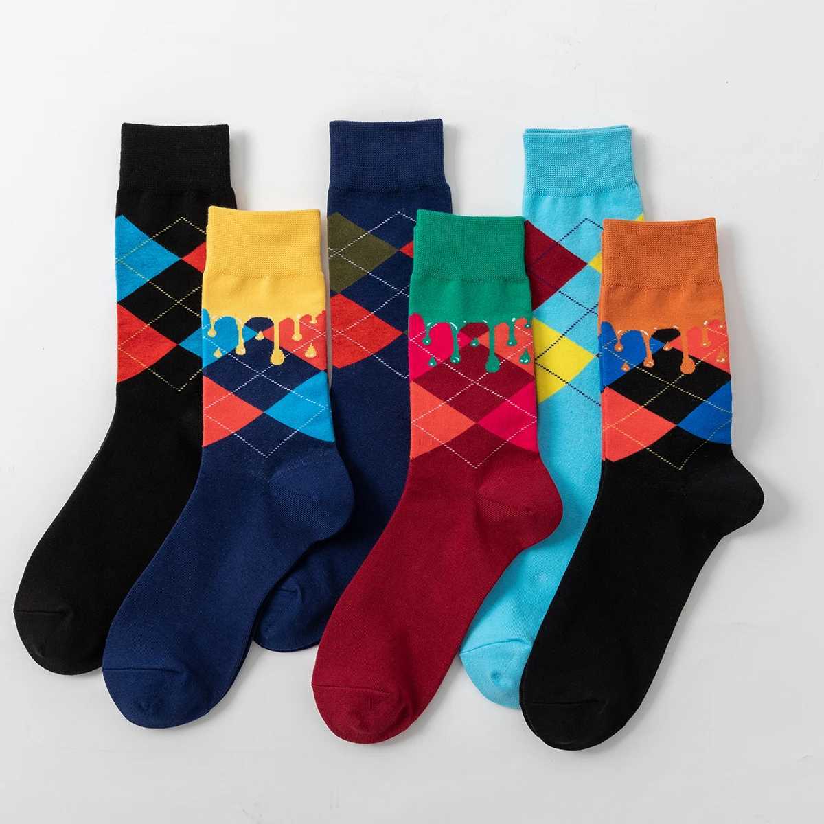 5-6 pairs of new high-quality pure cotton mens socks for womens happy fashion novel skateboarding crew casual fun mens socks W240905