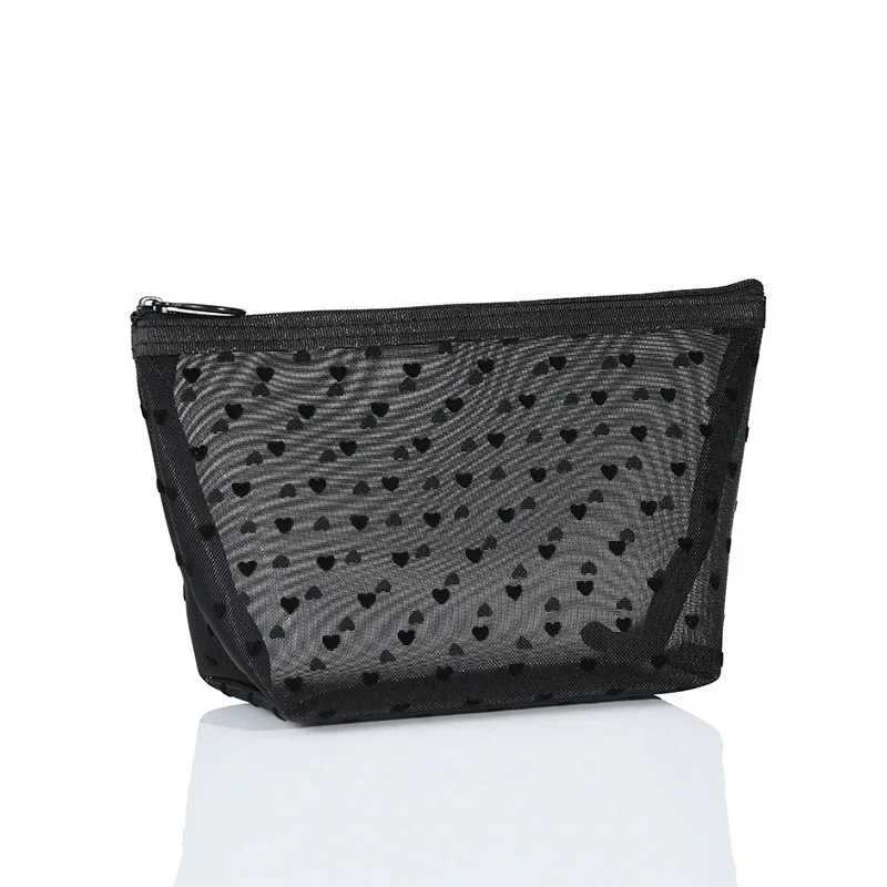 1 transparent makeup bag suitable for women travel storage laundry bag makeup organizer luggage heart-shaped mesh makeup bag W240905