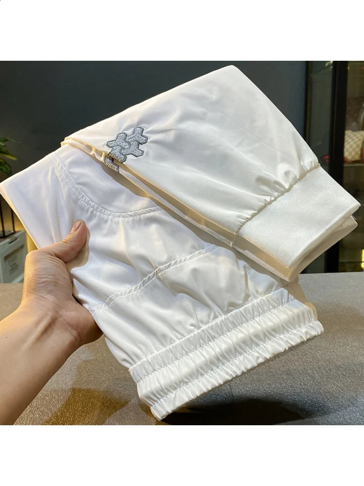 Summer thin soft breathable casual pants mens white ankle strap fashion slim fit sports cut quick drying 240905