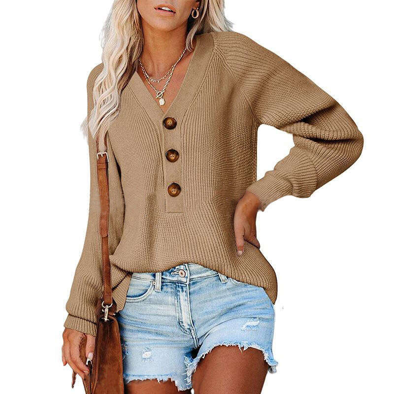 2024 autumn and winter button new knitted V-neck sweater for women