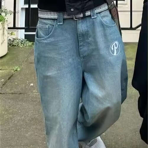 Retro casual men clothing black Designer baggy jeans y2k hip hop Haruku embroidery pattern straight wide leg pants versatile streetwear