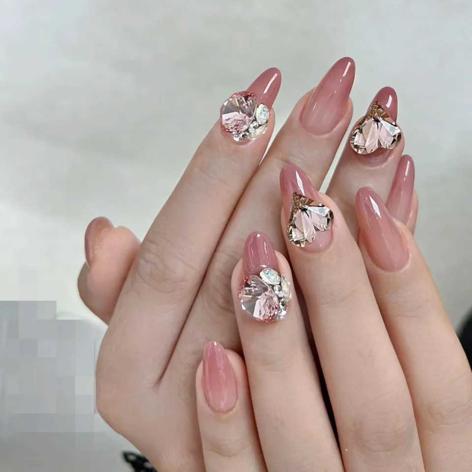 Z-471 Pink Graduate Love Fake Nail Replacement Almond Cross border Wear resistant Nail Slices 24 pieces Wholesale Nail Slices W240905
