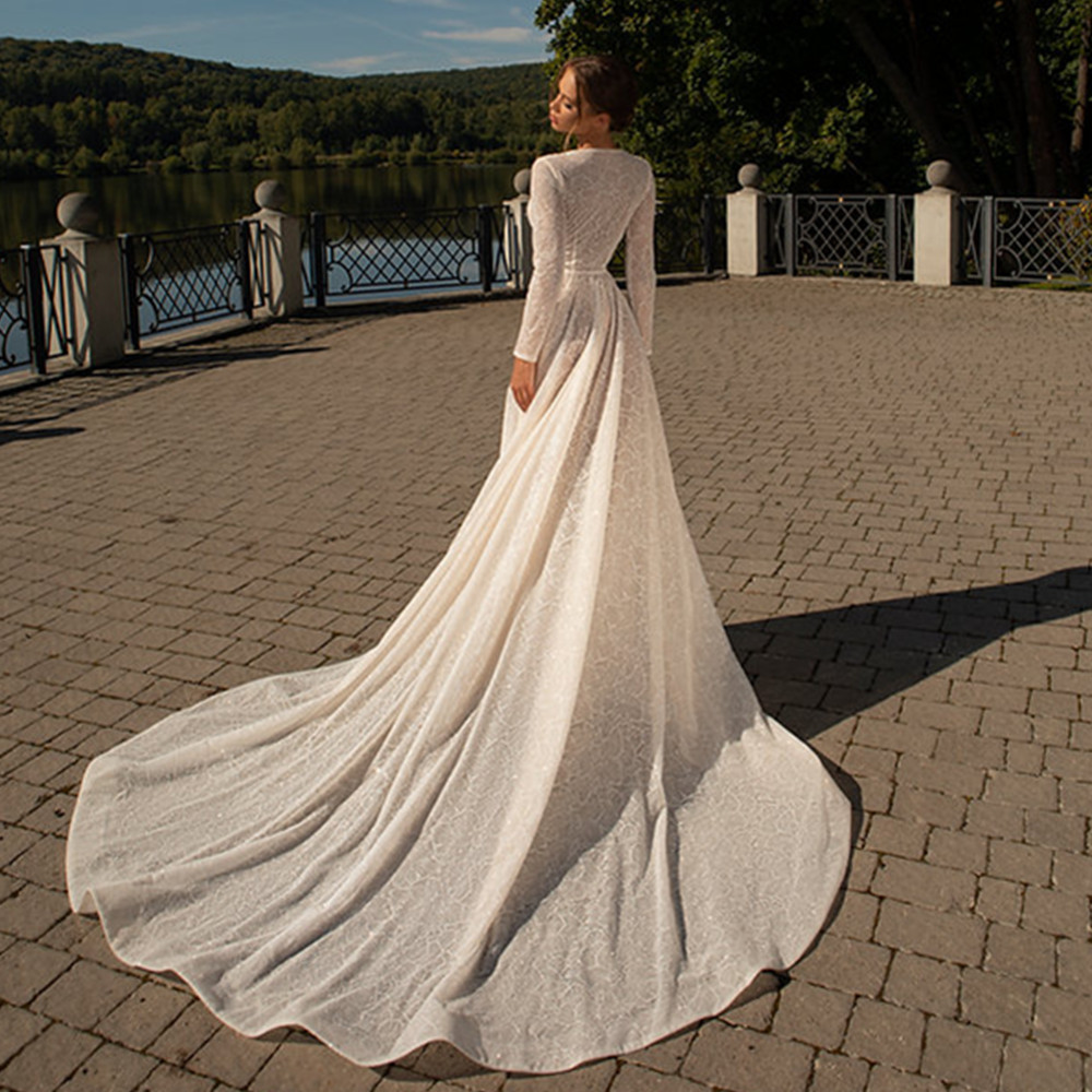 Sexy Boho A Line Beach Wedding Dresses Spaghetti Strap Glitter Summer Bridal Gown With Slit Lace Appliques Civil Mariage 05