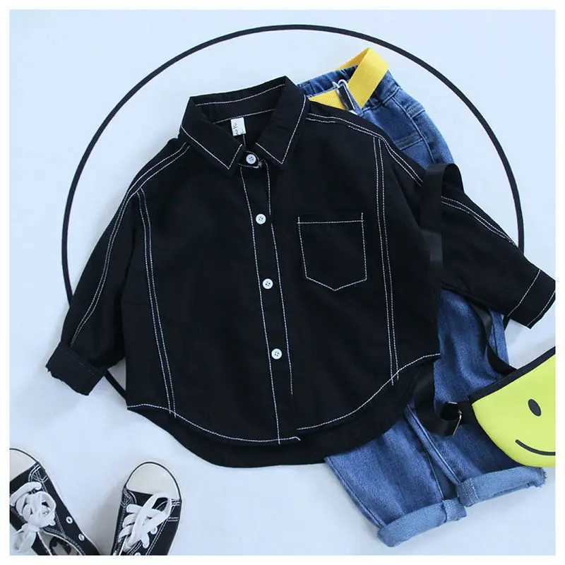 Boys Shirt Childrens Wear New Coat In Autumn 2021 Solid Cotton Loose Foreign Style All-match Korean Turn-down Collar Shirt Y240906