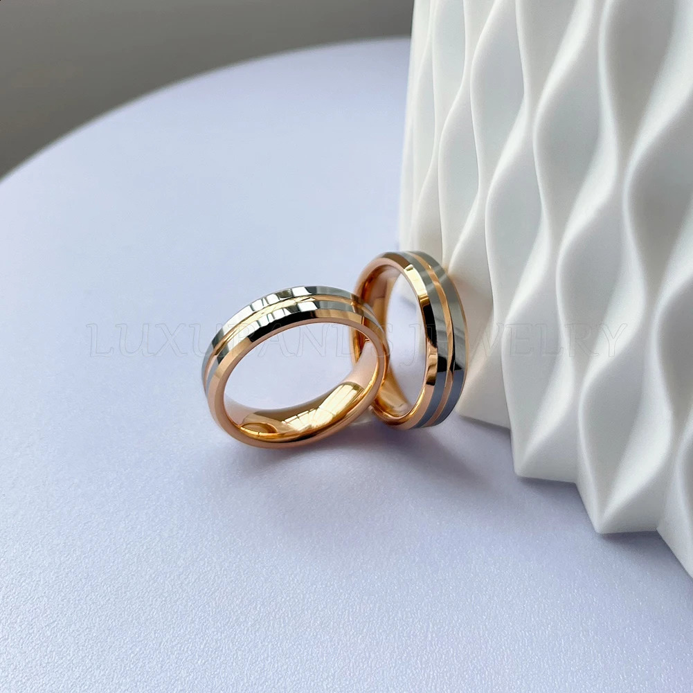 Tungsten Wedding Couple Ring 8mm Flat Center Grooved Beveled Edges Polished Finish Comfort Fit Aesthetic Accessories Jewelry 240905