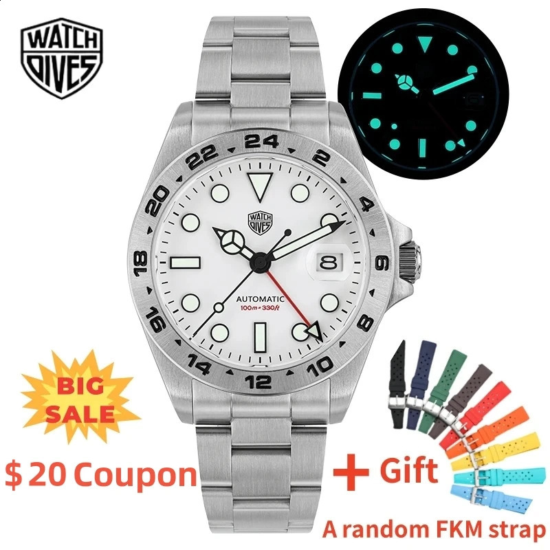 Watchdives WD16570 Automatic Mechanical NH34 GMT Watch Sapphire Crystal Luminous Waterproof 100m Stainless Steel Men Watches 240716